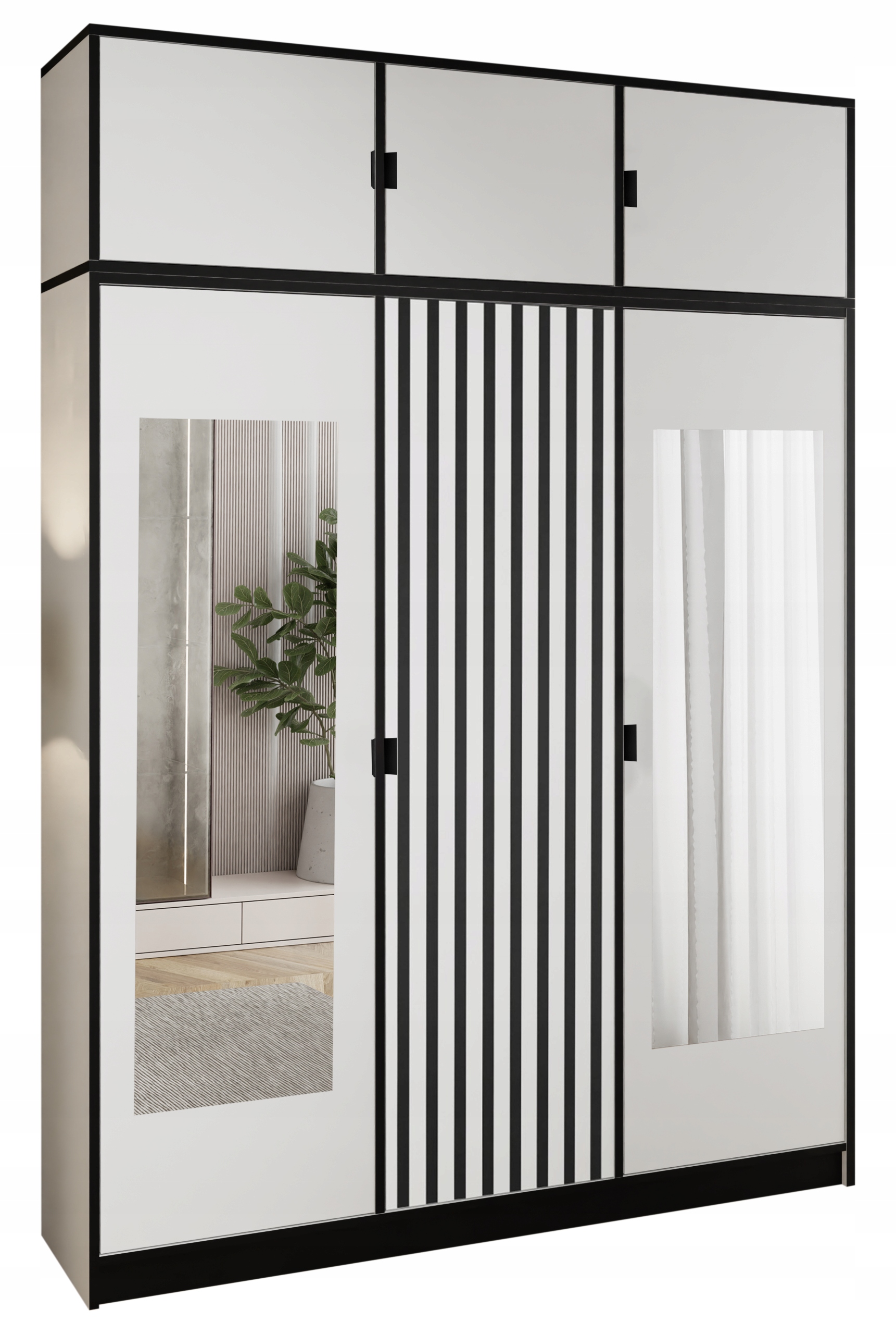 Skříň Lumi 157 3D Bílá 2x zrcadlo dior Vzor 3 Držák čl. s přesahem