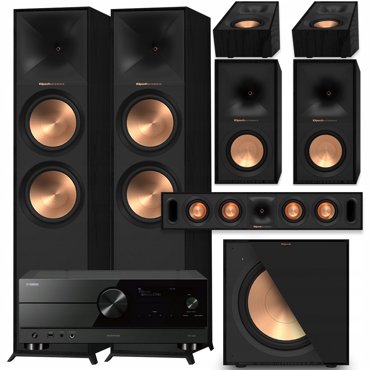 KLIPSCH R-800F + R-50M + R-30C + R-40SA + R-121SW + YAMAHA RX-A2A Aventage