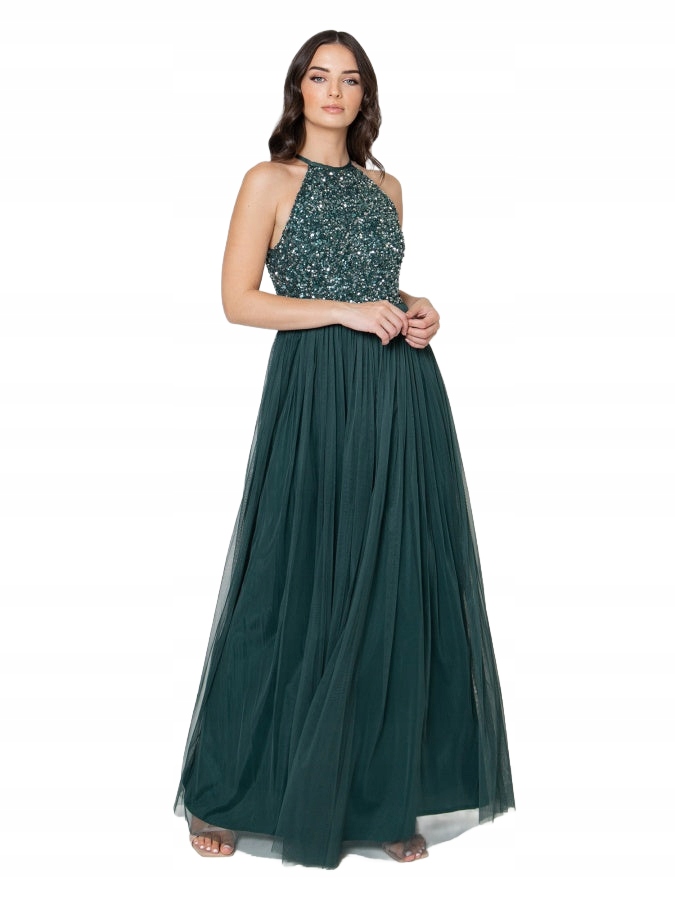 Maya Deluxe Šaty MIDI S Flitrovou Krajkou A Tylovým Spodním Dílem 42 6_A