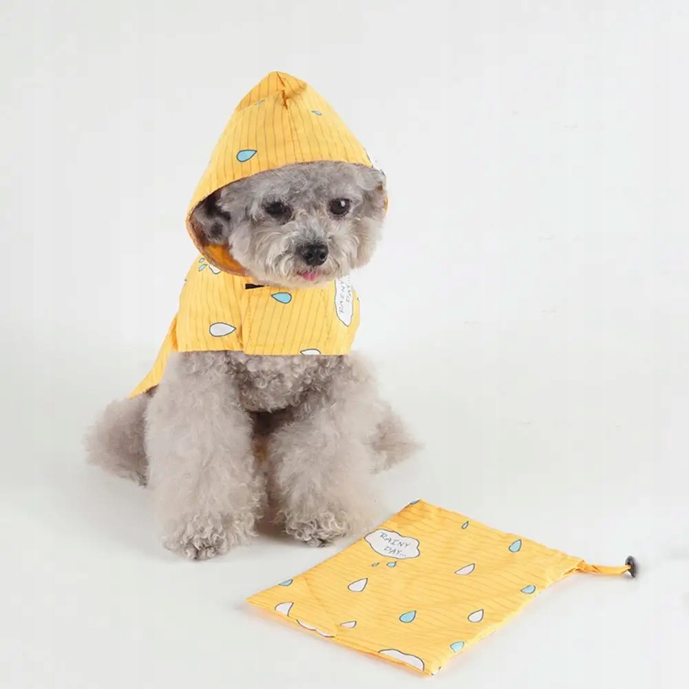 Hooded Pets Rain Slicker Pet Raincoat Reflective Traction Hole Printing Kolor czarny