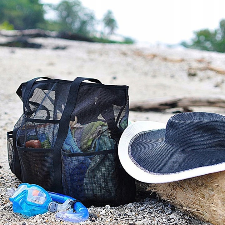 DUŻA TORBA PLAŻOWA NA PLAŻĘ BASEN RAMIĘ PRZEWIEWNA SKŁADANA SIATKA PIASEK EAN (GTIN) 5903816712455