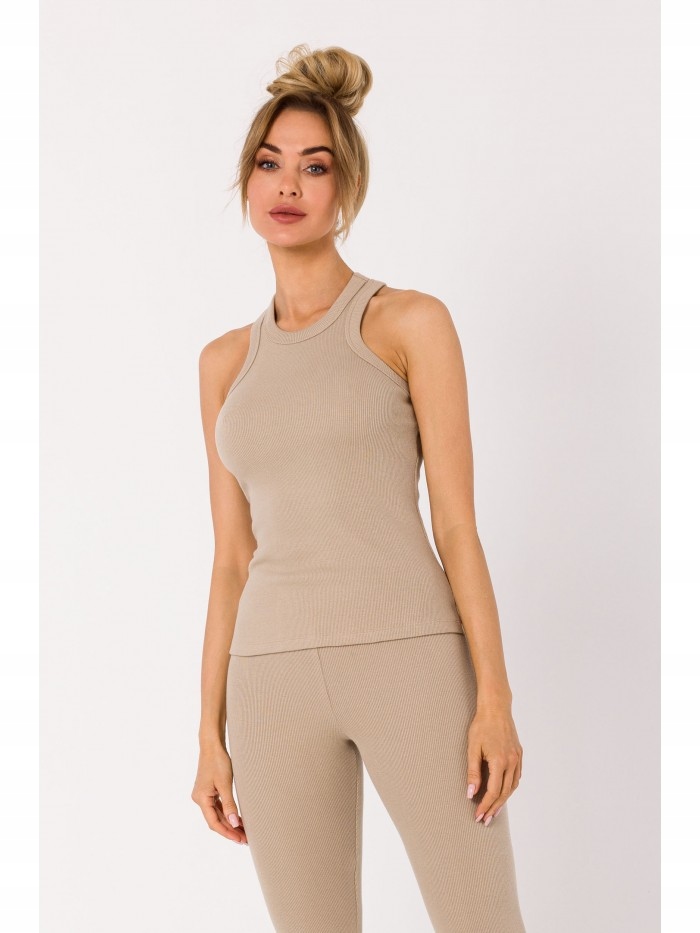 EU M M735 Top bokserka z dzianiny prążkowanej - be