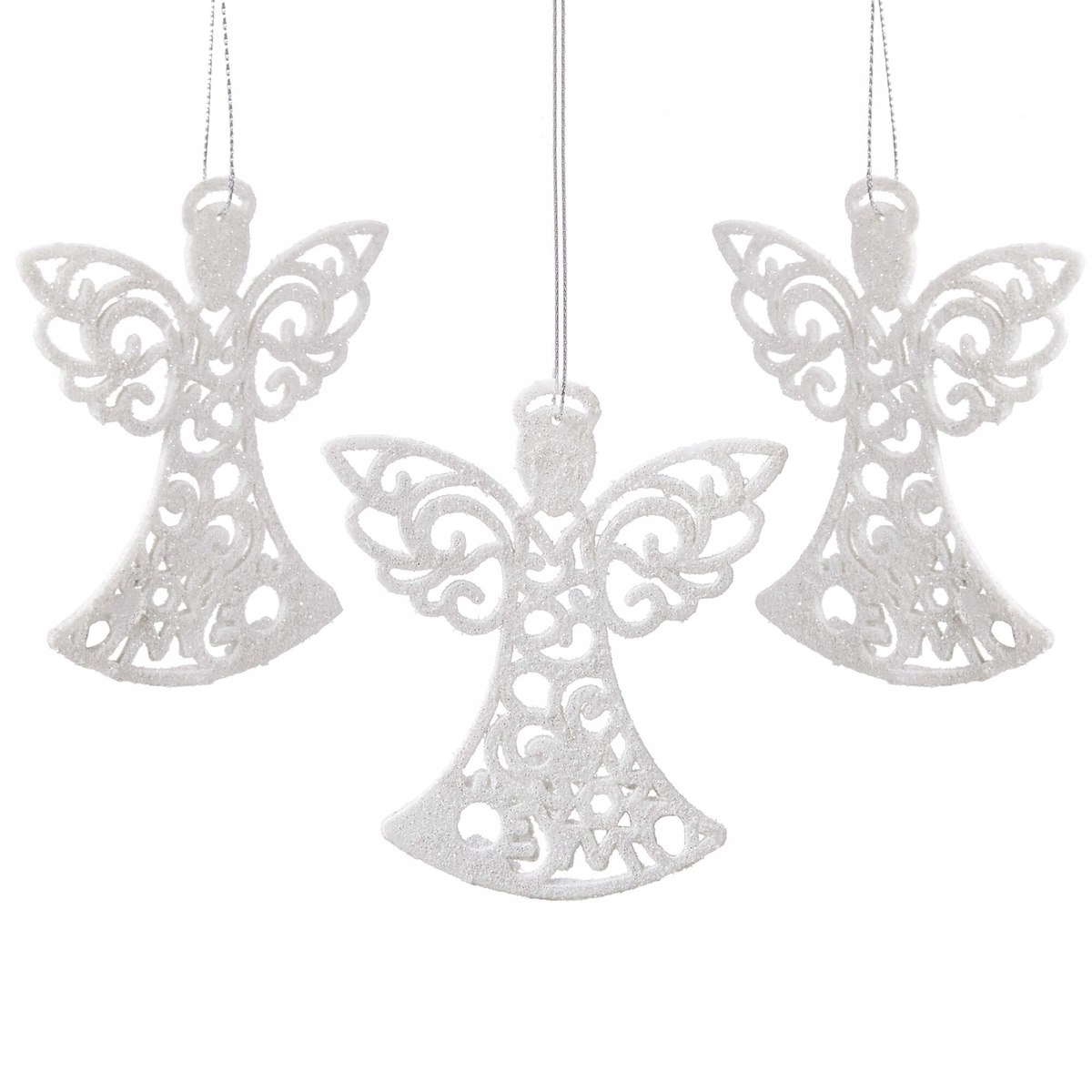 AŻUROWE ZAWIESZKI NA CHOINKĘ x3 BOMBKI BROKATOWE ANIOŁKI OZDOBY CHOINKOWE