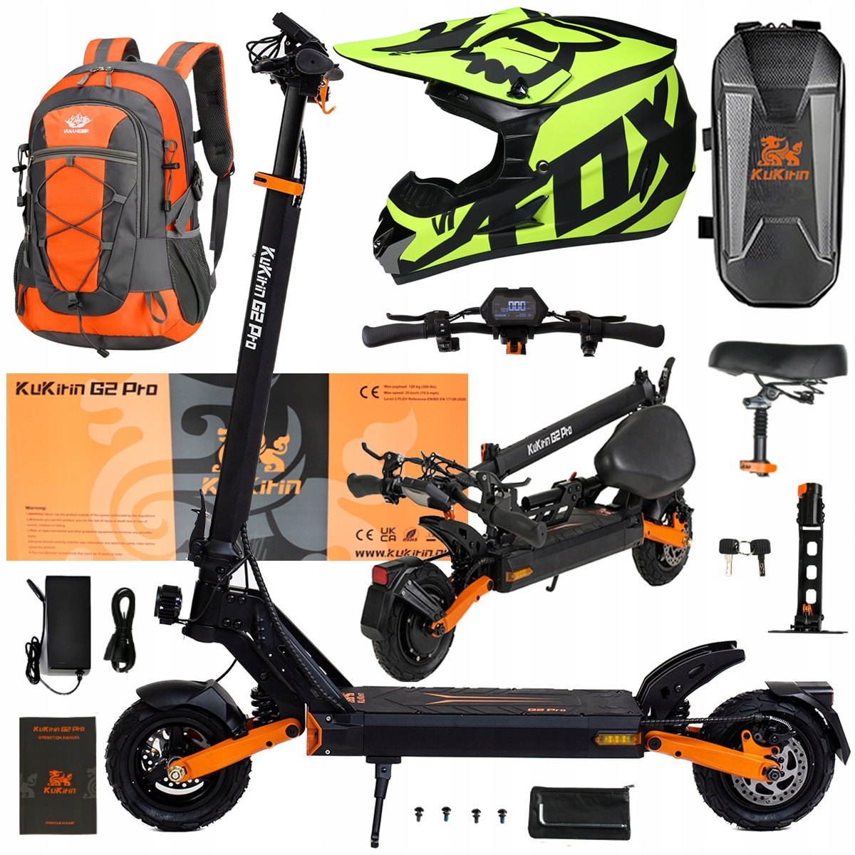 Składany Pojazd Elektryczny Kukirin G2 Pro 1000W 48V 15.6AH 45KM/H +Prezent