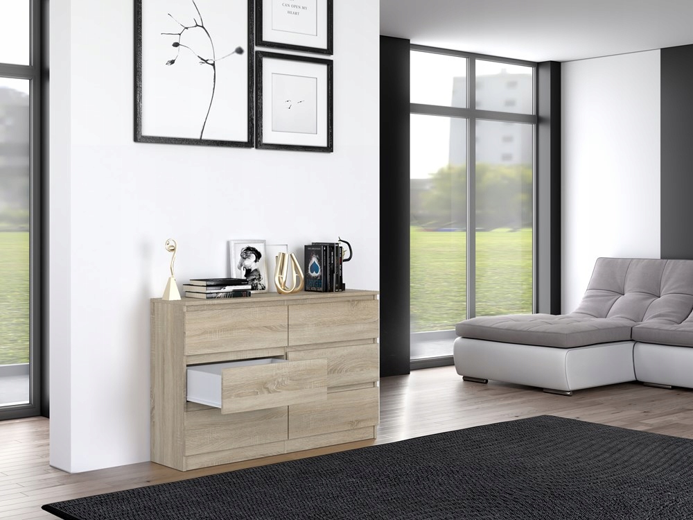 KOMODA NOWOCZESNA 120 cm POJEMNA SZAFKA REGAŁ SZUFLADY MEBLE DĄB SONOMA Kolor frontów dąb sonoma