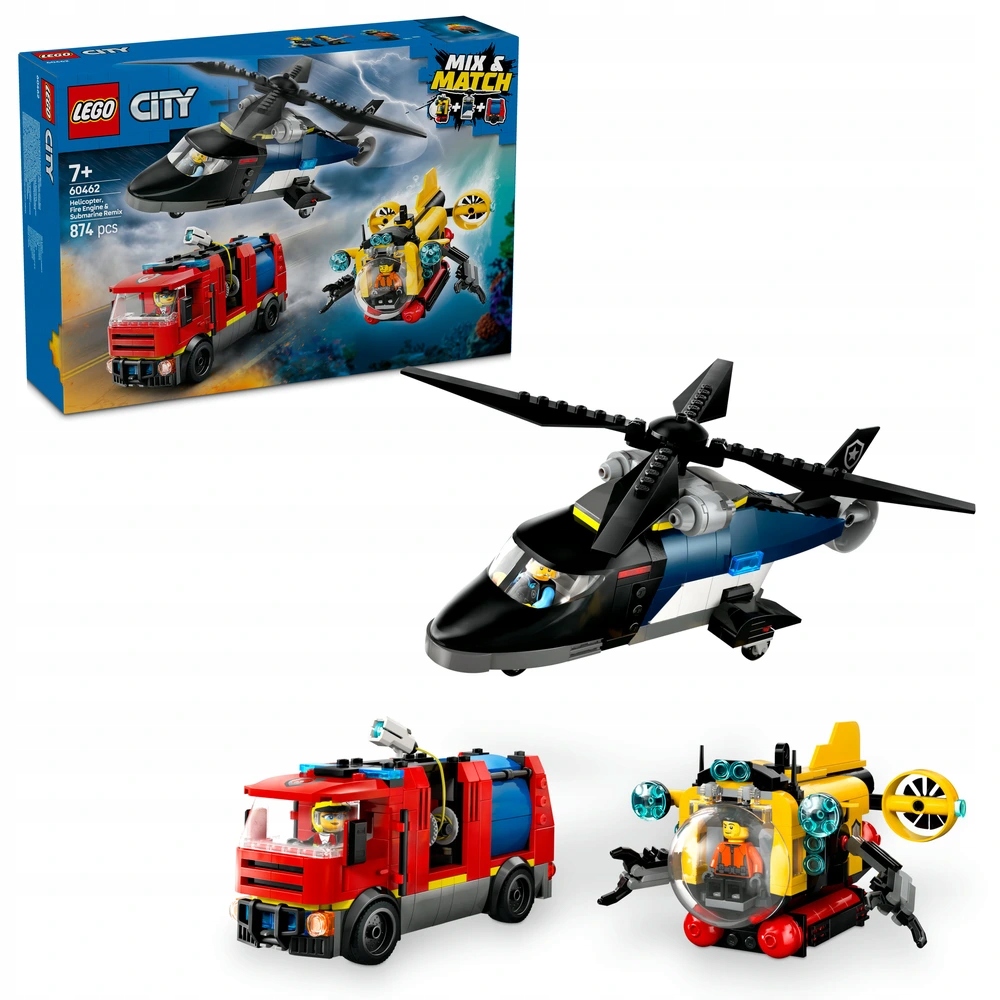 Lego City 60462 Remix: Helikoptéra, hasičský vůz a ponorka
