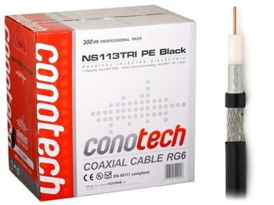 Kabel Przewód Antenowy Tv Sat Trishield RG6 Miedź 1,13 Cu Pvc 300m Pullbox