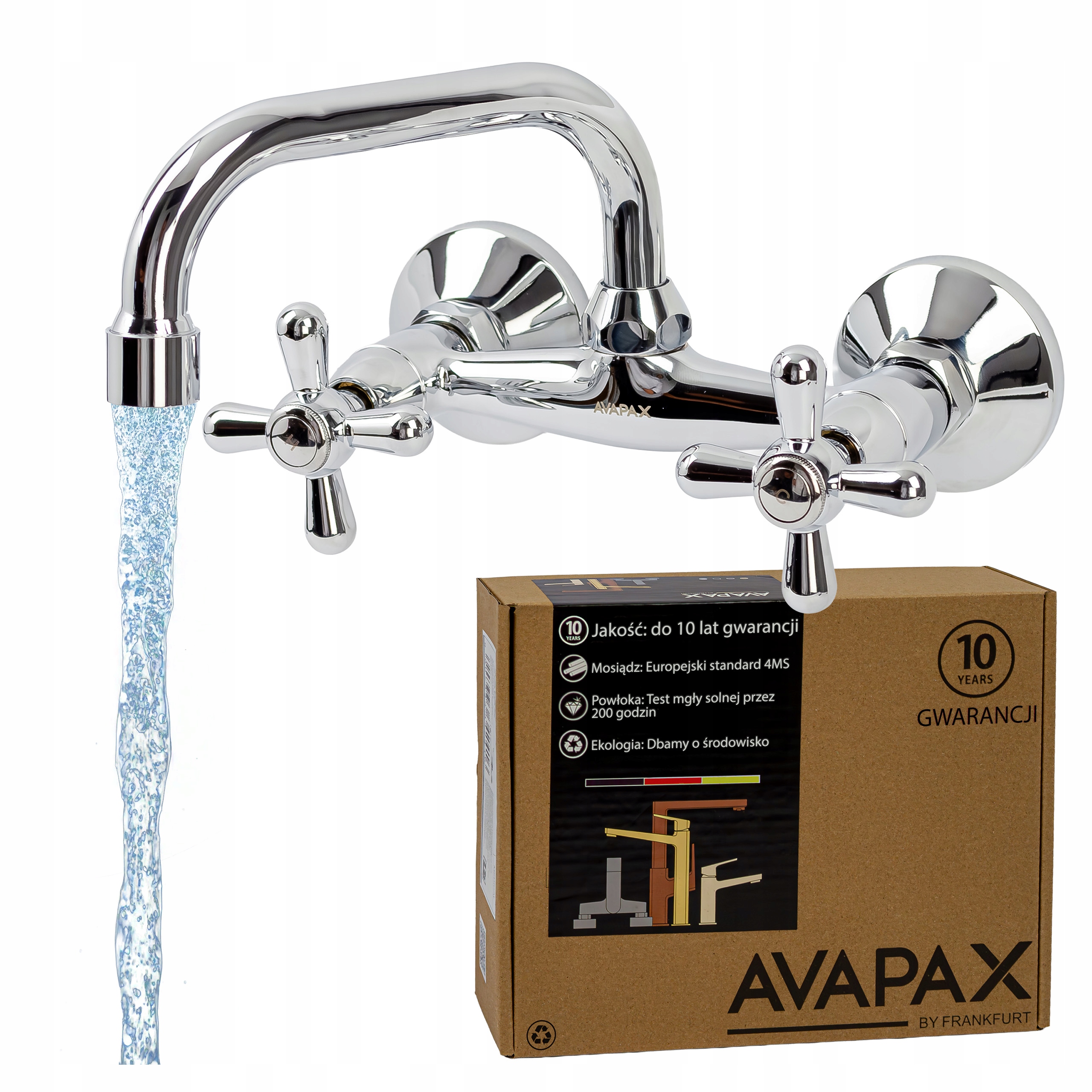 Kuchyňský kohout Retro nástěnná baterie chrom otočná výtoková hubice do dřezu