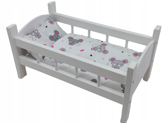 ŁÓŻECZKO DLA LALEK BIAŁE DREWNIANE +POŚCIEL