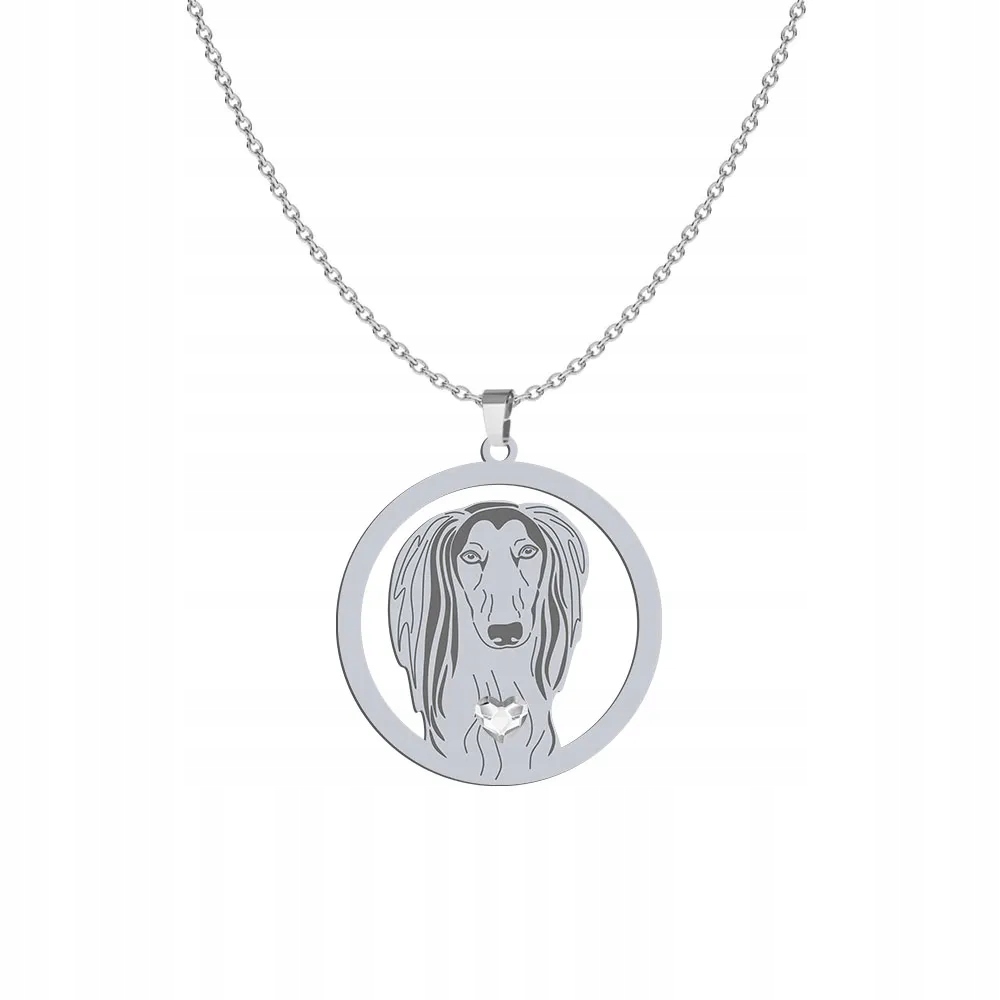 Náhrdelník Stříbrný Perský chrt Saluki 925 Dárek Řetízek Gravírování Bonus