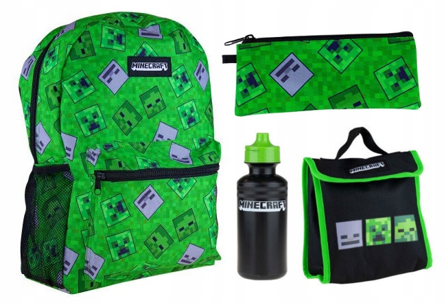 Zestaw plecak akcesoria (bidon, piórnik, śniadaniówka) kolekcja Minecraft
