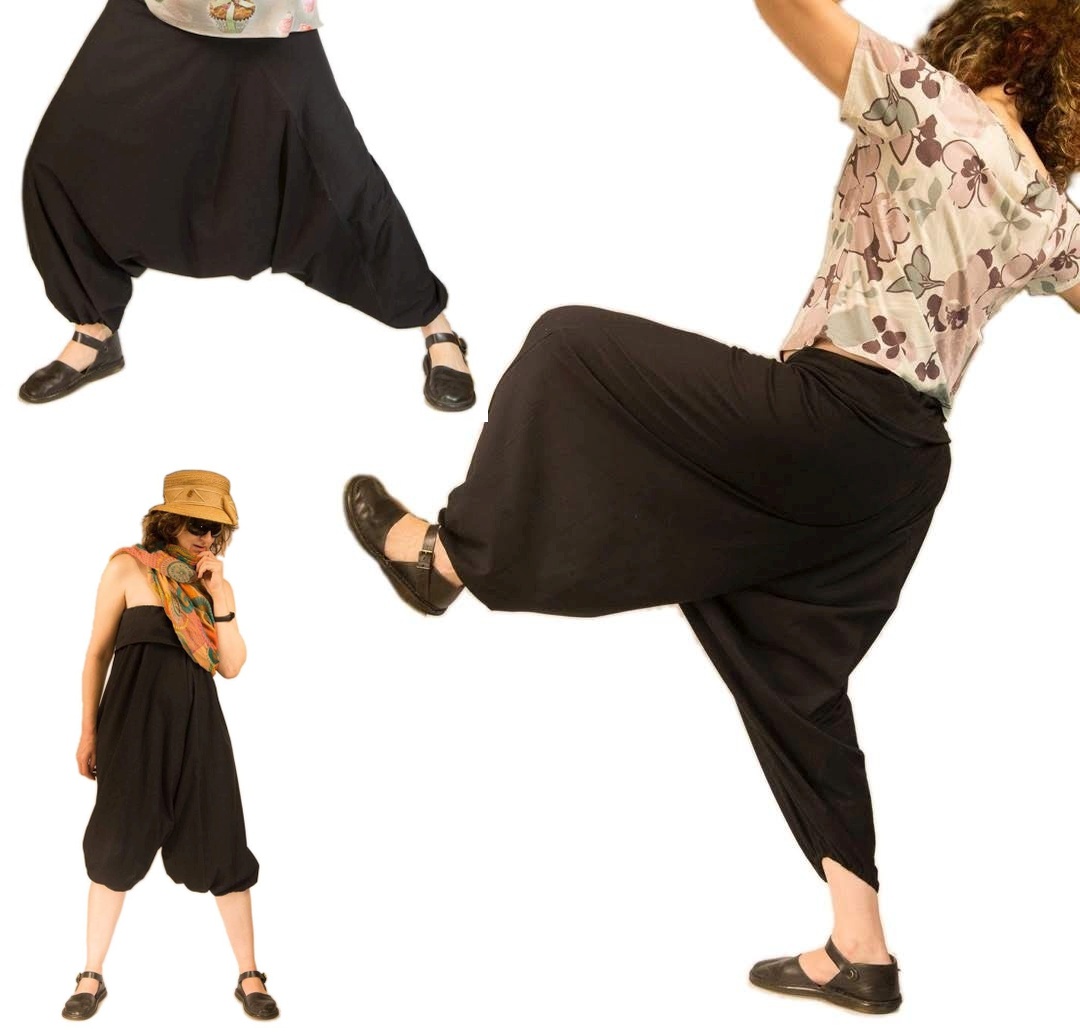 

Spodnie szarawary 2w1 boho do jogi oversize czarne