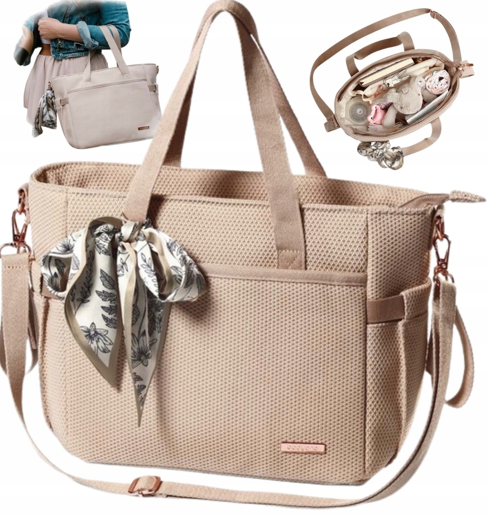 Babyono Torba Carmen Dla Mamy Spacerowa Organizer Do Wózka Beżowa 1571/02