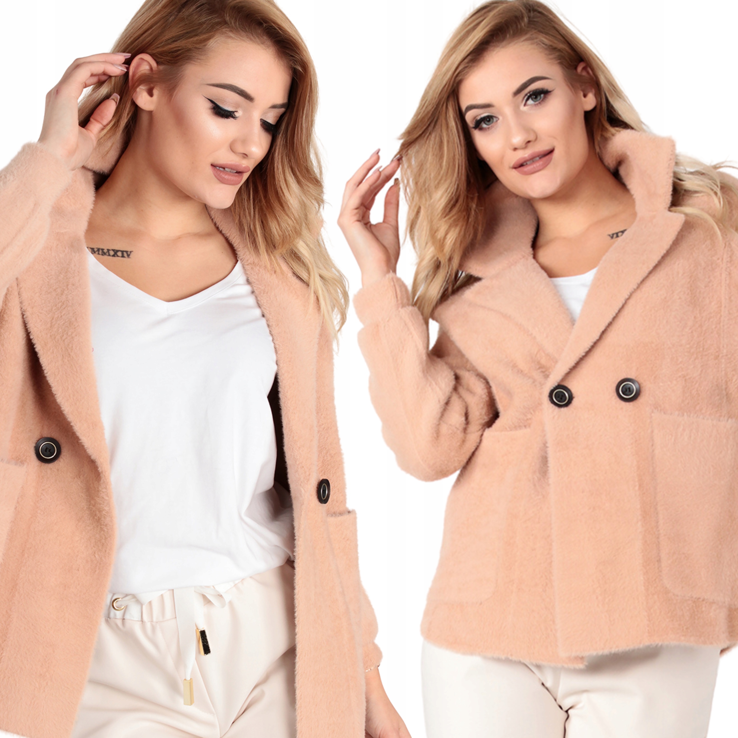 Żakiet Damski Kobiecy Modny Sweter Wełna Alpaka Karmelowy 1951