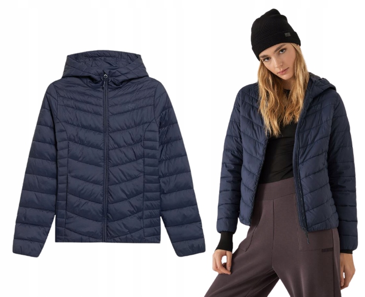 Péřová bunda 4F KUDP003 s kapucí Námořnická Modrá Xs