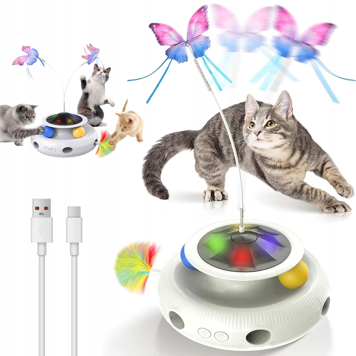 Automatická Hračka 4V1 Pro Kočky Led Nabíjení Usb