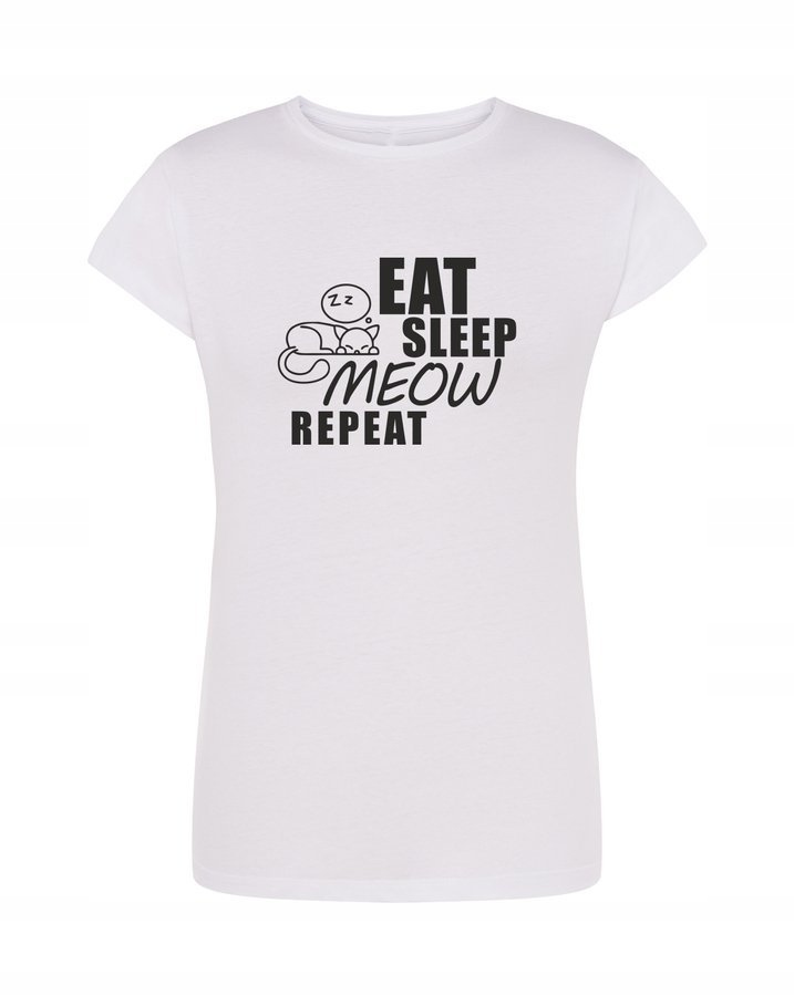 

Koszulka damska Eat Sleep Meow Repeat, biała XL