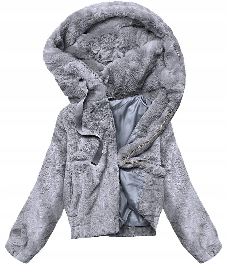 Krátká Bunda Kožešina B8050 Šedá XL (42)
