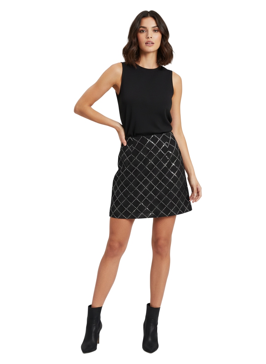 Vero Moda Černá Sukně Mini S Kostkovanými Kamínky L 6BA