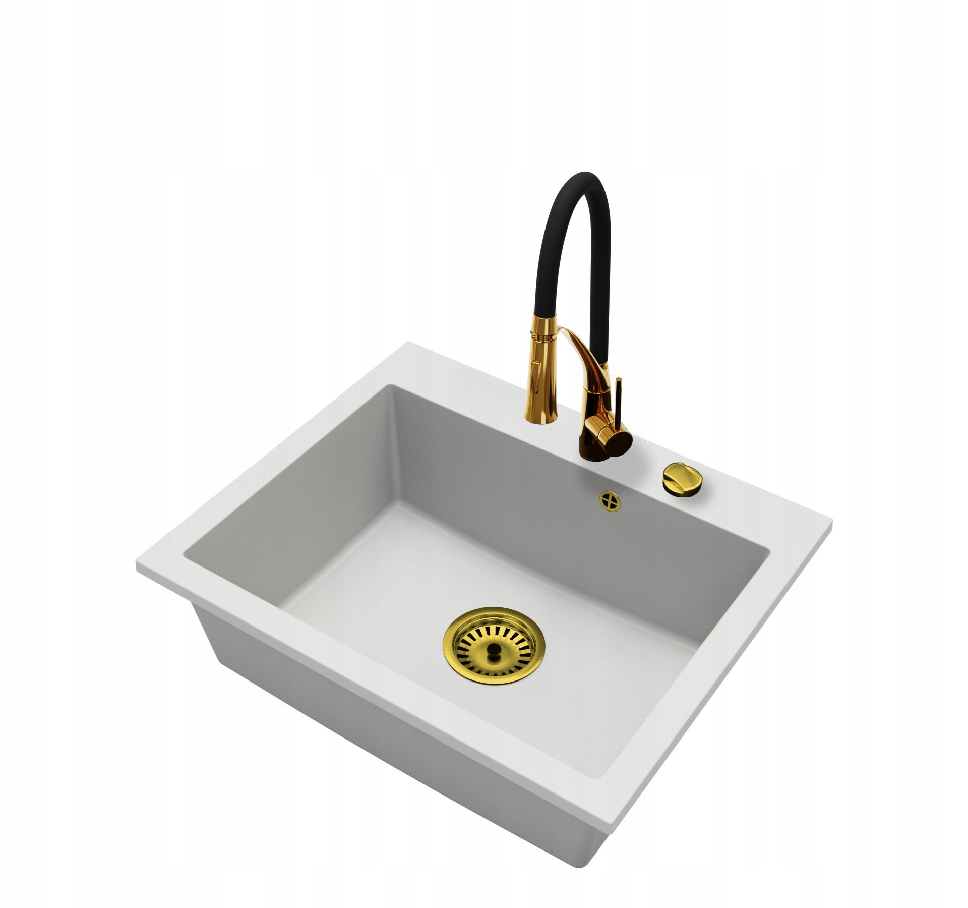 Granitový dřez Jednokomorový Elite 60 Baterie Sifon Zlato Automat