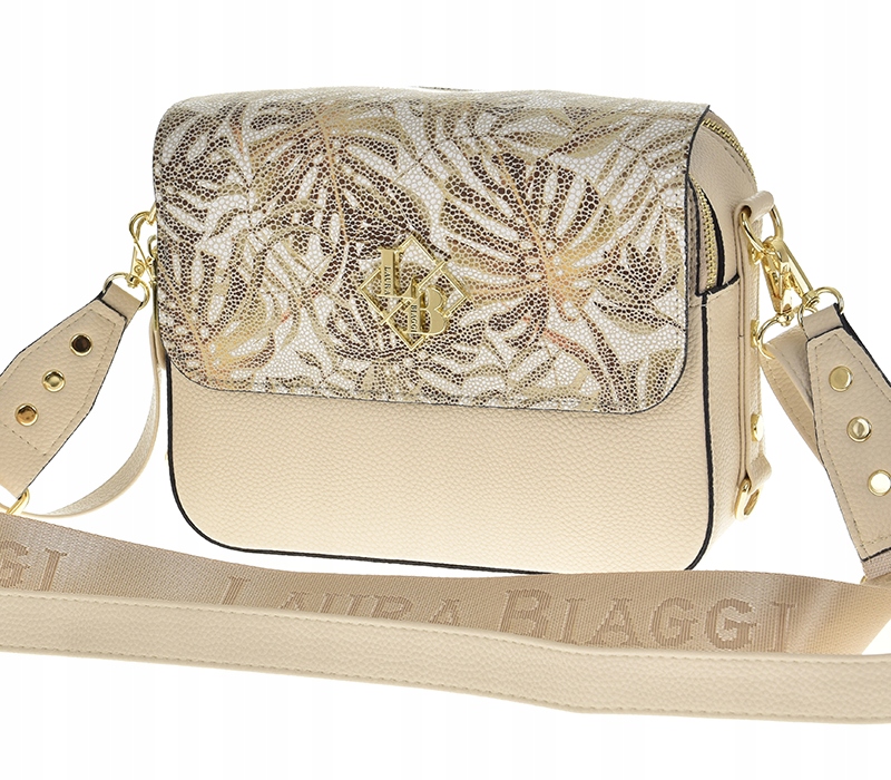 Laura Biaggi - torebka listonoszka kuferek jasny beż liście monstery JS170