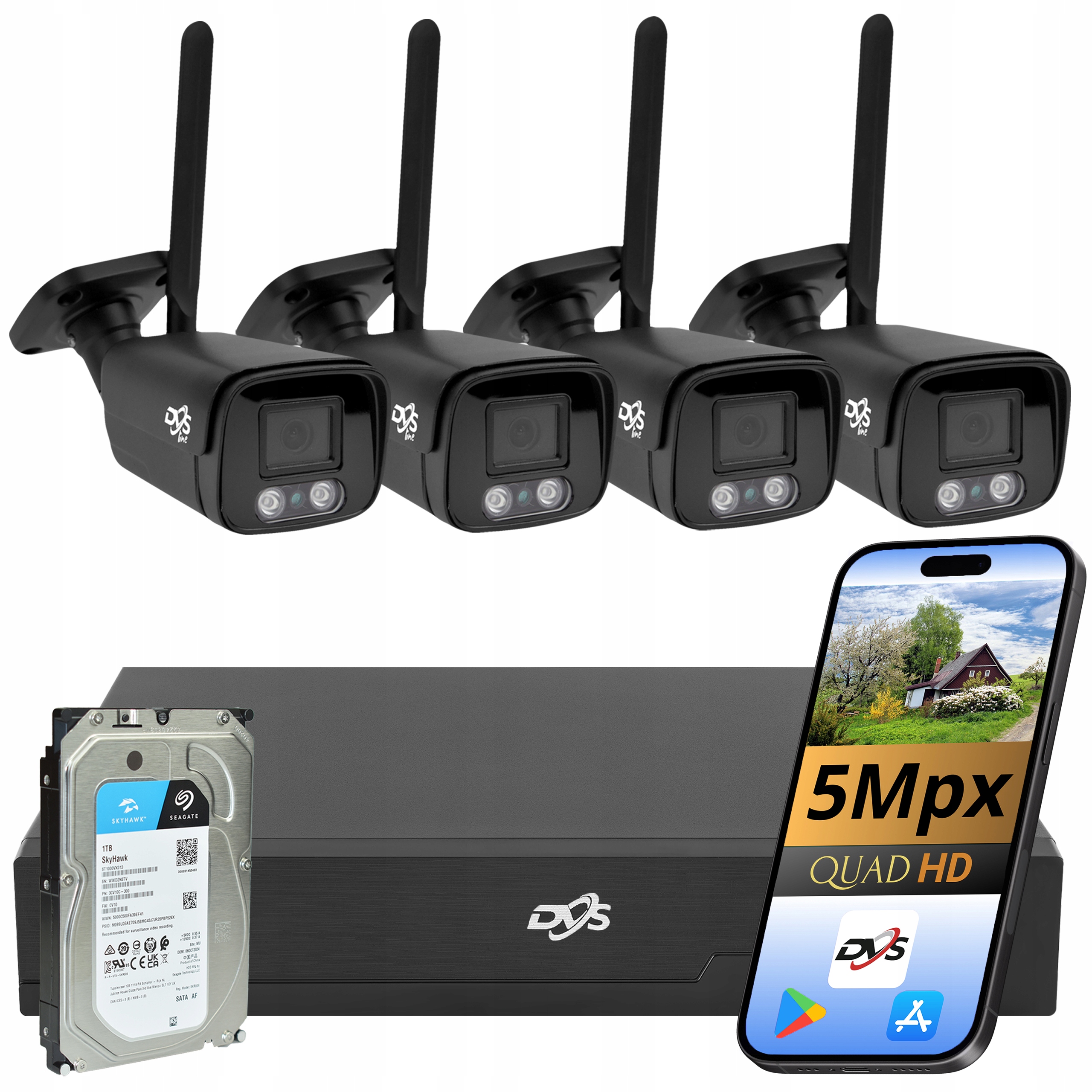 Kompletní Sada 4x Wifi Kamera 5MPX Venkovní Rekordér Disk Náhled