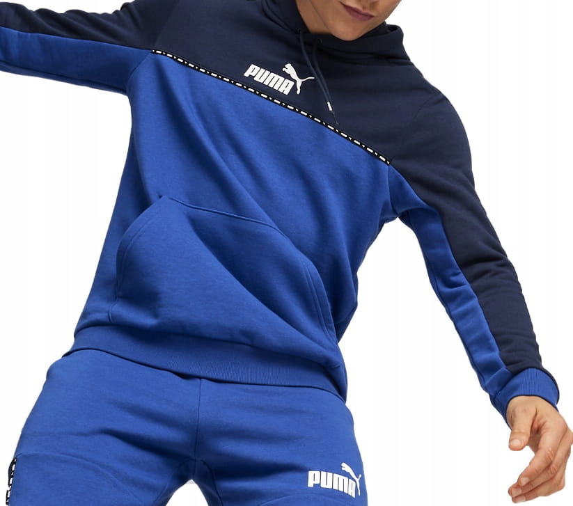 Puma Essential Block x Tape Ess pánská bavlněná mikina s kapucí modrá M