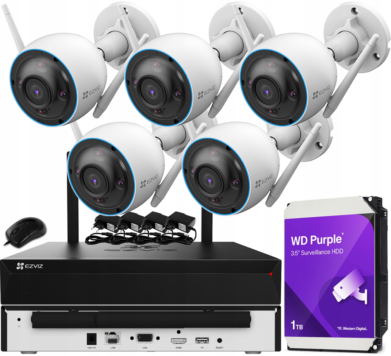 WiFi monitorovací sada Ezviz 5x venkovní kamera 5MPx H3 3K disk 1TB