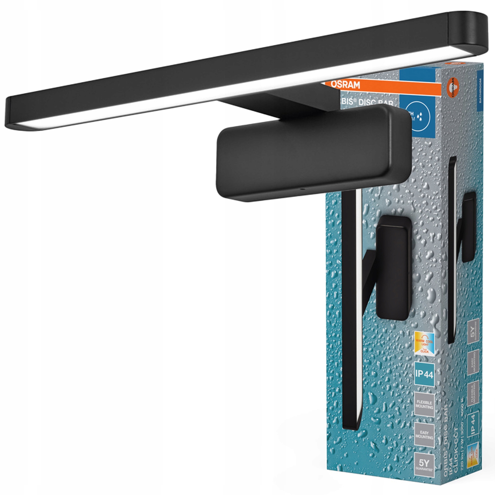 Kúpeľňové nástenné svietidlo nad zrkadlo Led 7W 300lm Cct čierne IP44 IK08 Orbis Osram