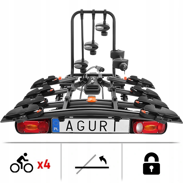 AGURI ACTIVE BIKE 4 Bagażnik Rowerowy na hak Uchwyt - Uchył Zamykanie 13Pin Producent Aguri