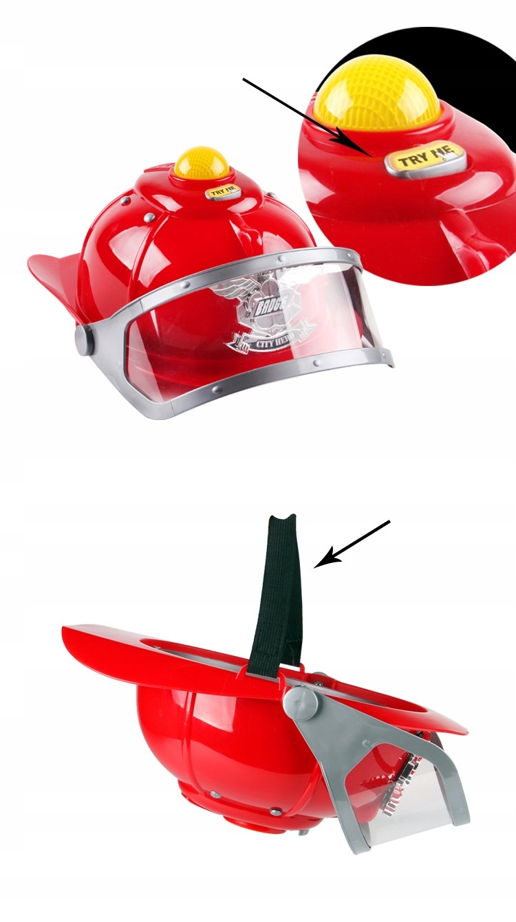 KASK STRAŻACKI Z DŹWIĘKAMI ŚWIATŁEM HEŁM STRAŻAKA DZIECI SYGNAŁ + AUTKO Rola strażak