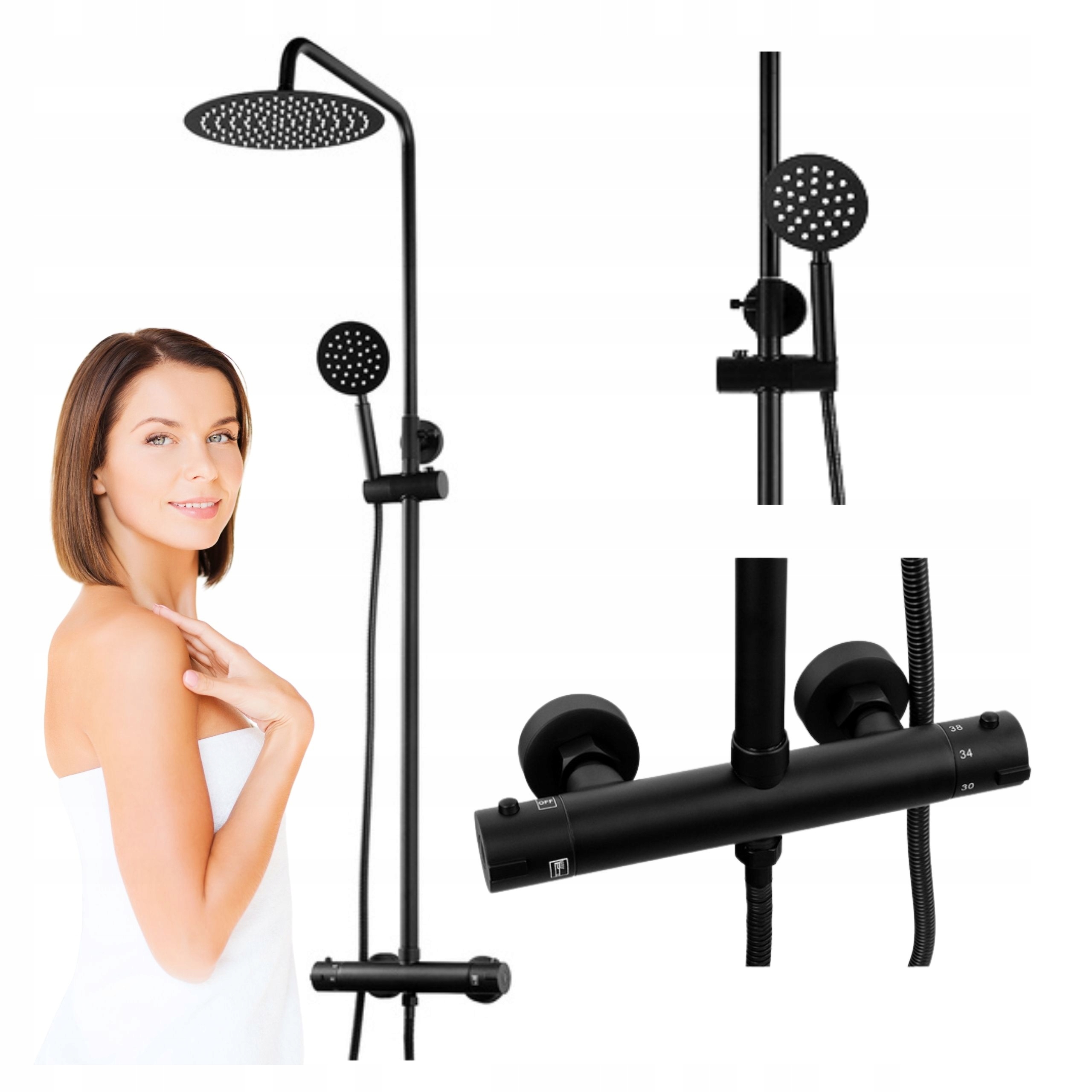 Sprchový Set Na Omítku S Termostatem, Černý