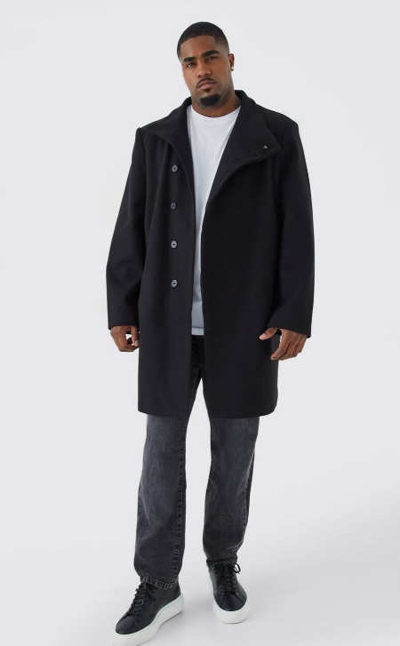Boohooman Kabát Plus Size Černý Hladký 4XL Erb