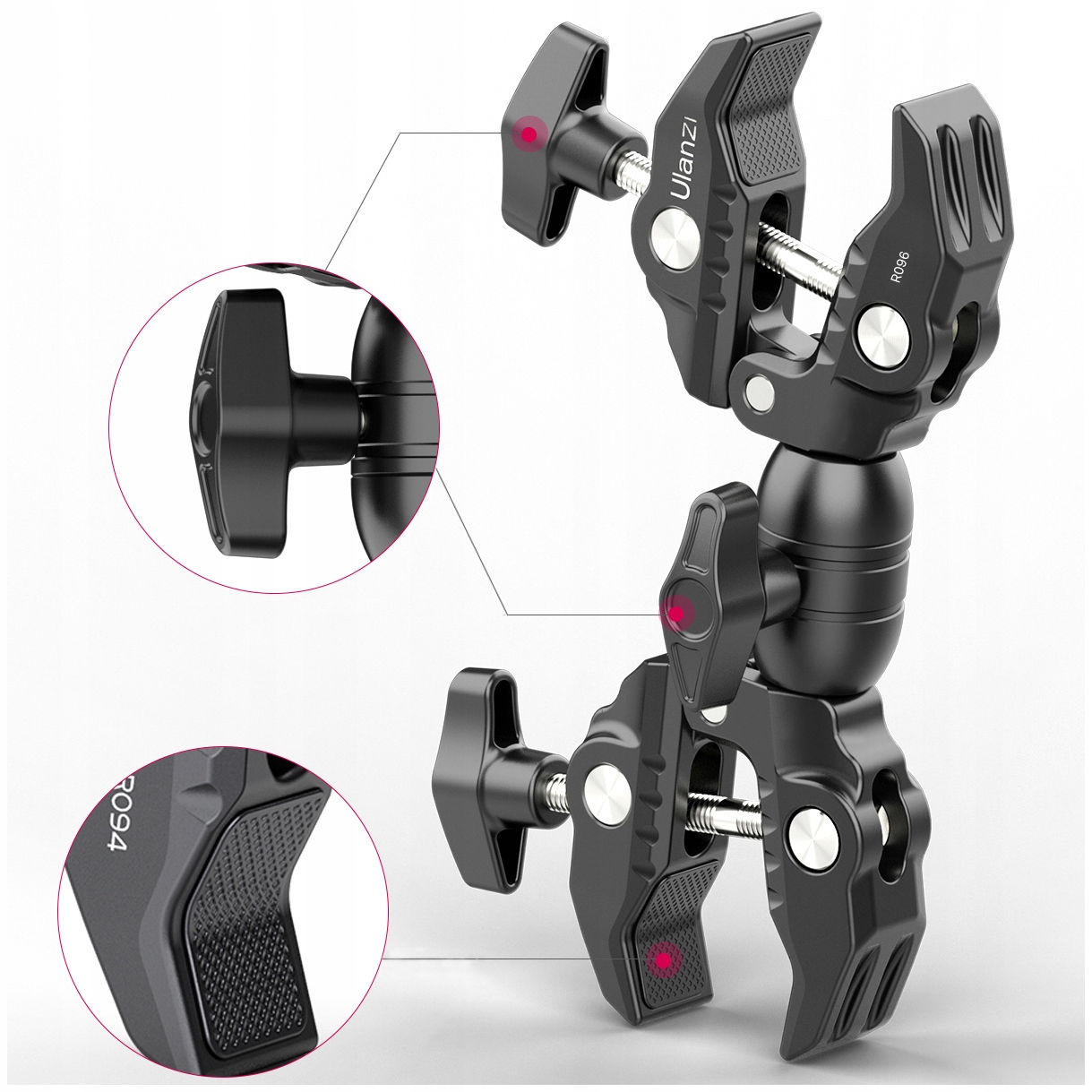 Podwójne IMADŁO Zacisk ULANZI R096 Crab Clamb Magic Arm 1,5 kg udźwigu Marka Ulanzi