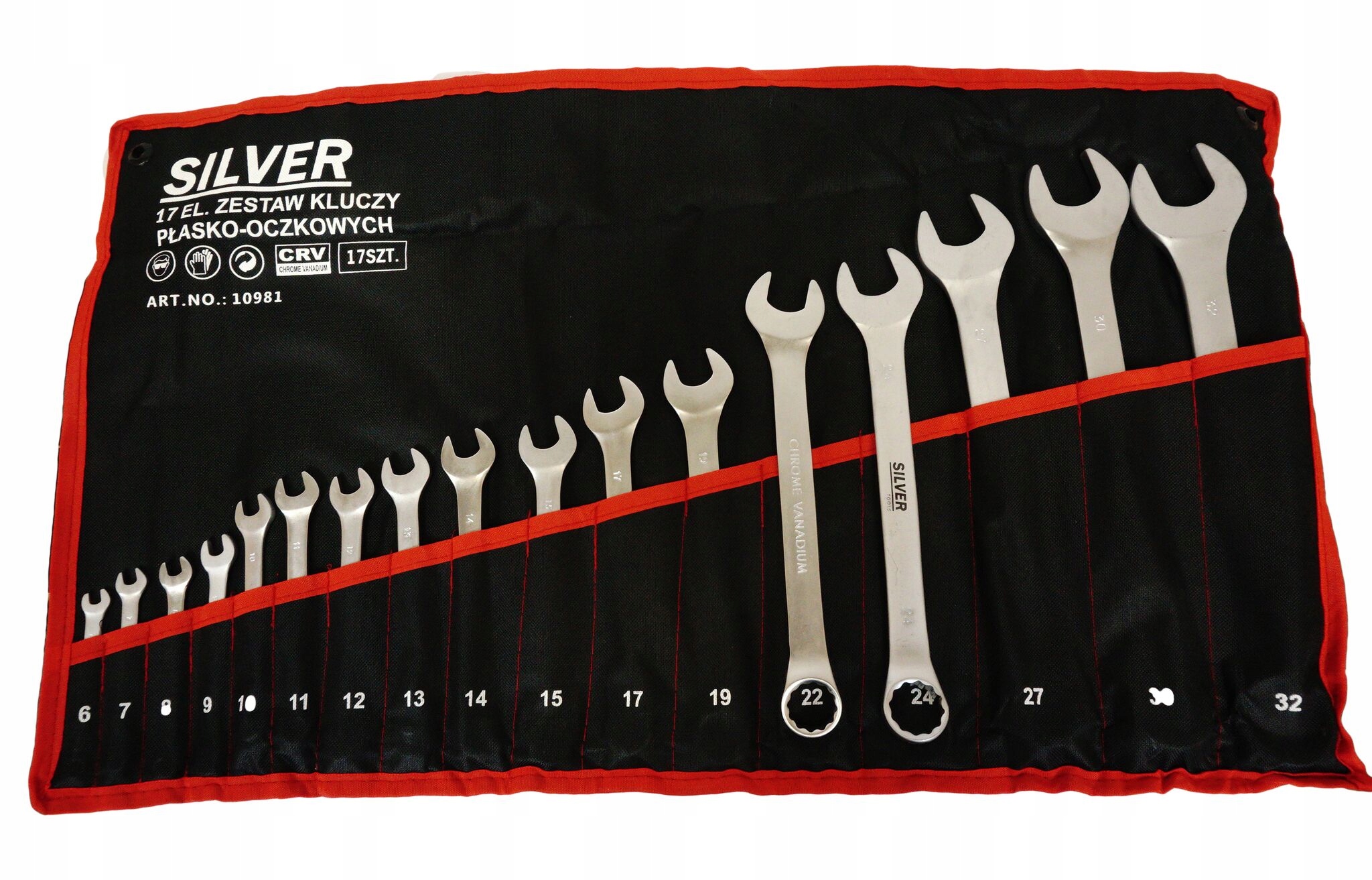Набір 17шт CRV Ключі плоскі вушко 6-32 мм чохол