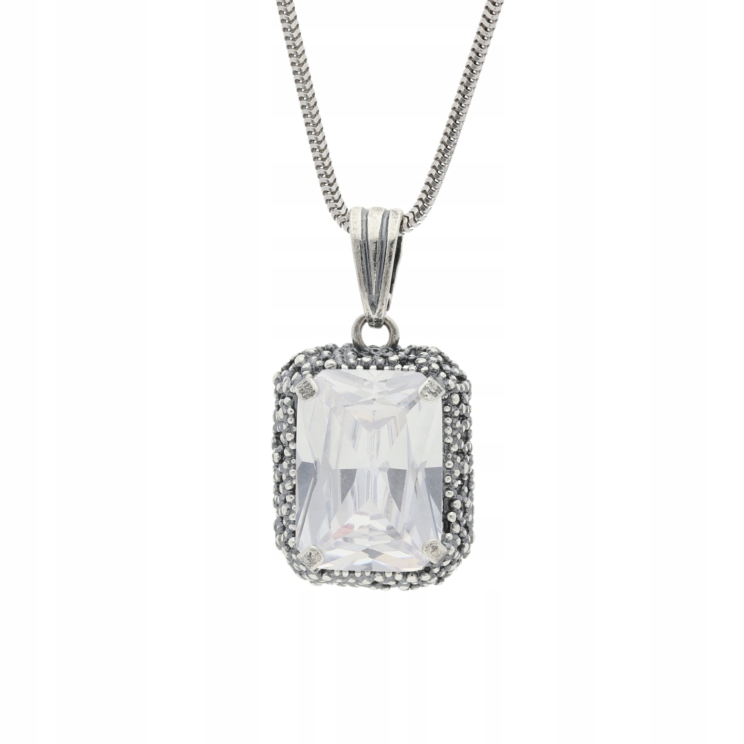 Obdélníkový přívěsek s bílou zirkonií stříbro