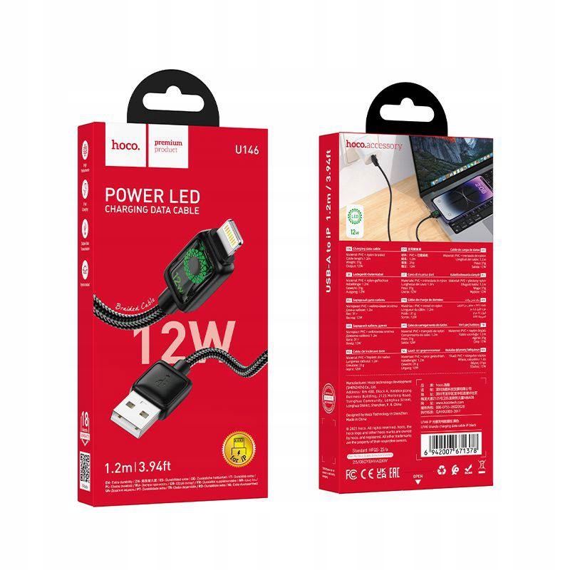 Kabel Usb A Do Lightning Hoco 2,4A 1,2 M Z Lcd U146 Czarny