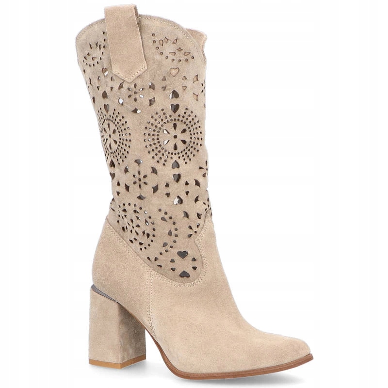 Kožené ažurové kozačky Tymoteo L1005 Béžové 41