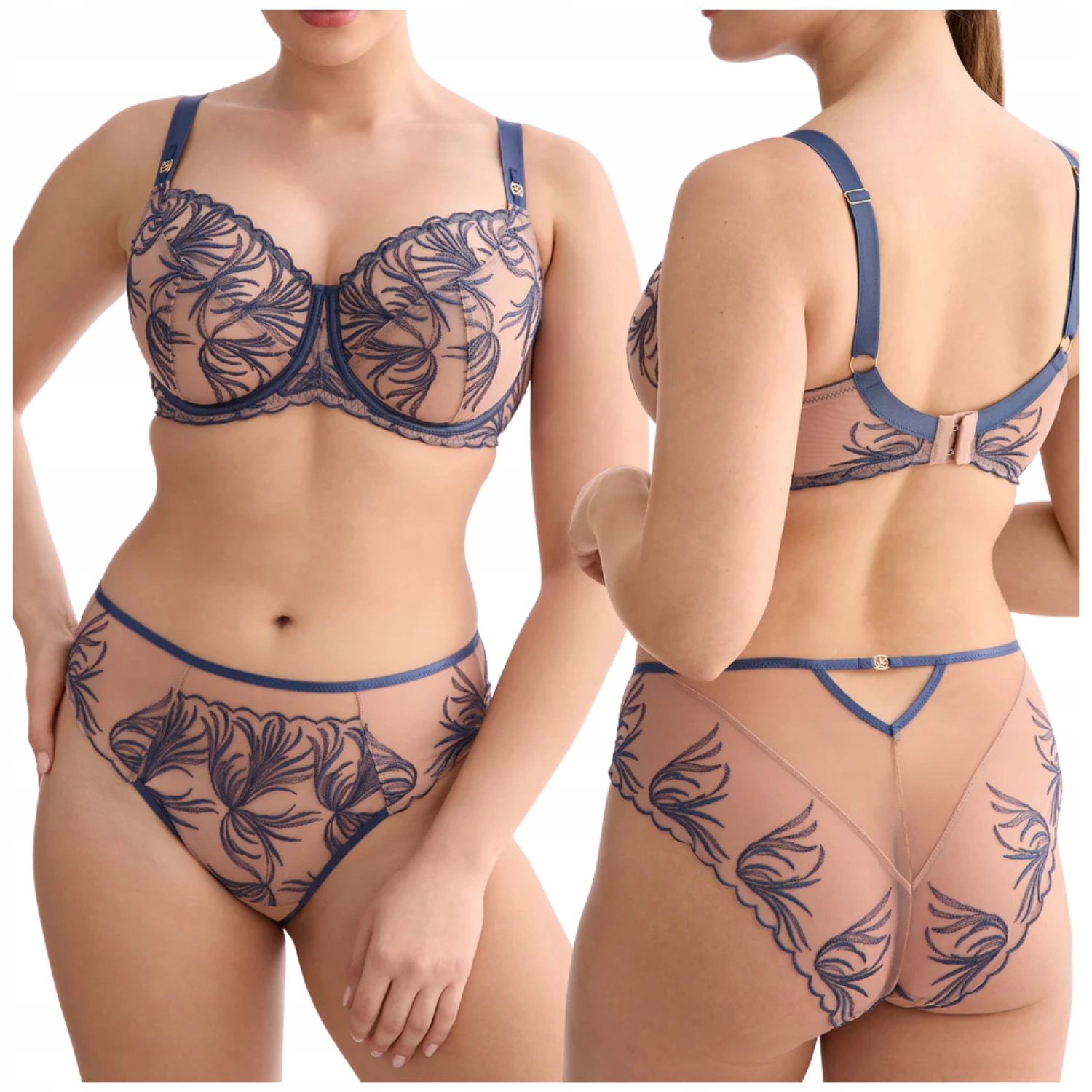 Tanga kalhotky kalhotky smyslné s výšivkou síťkou Ewa Bień Palmer C511 S