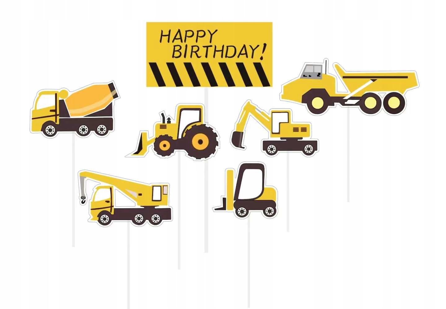 

Topper na tort Koparka Budowa Traktor 8szt J