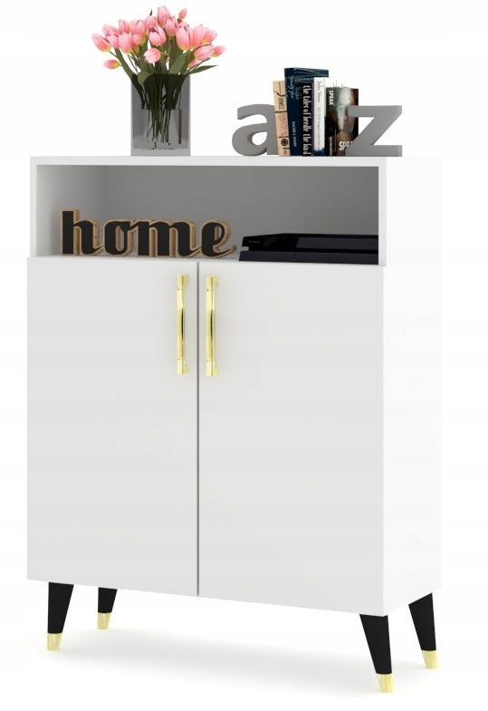 Velká komoda Zlatá skříňka Luna 2D Bílá Matná