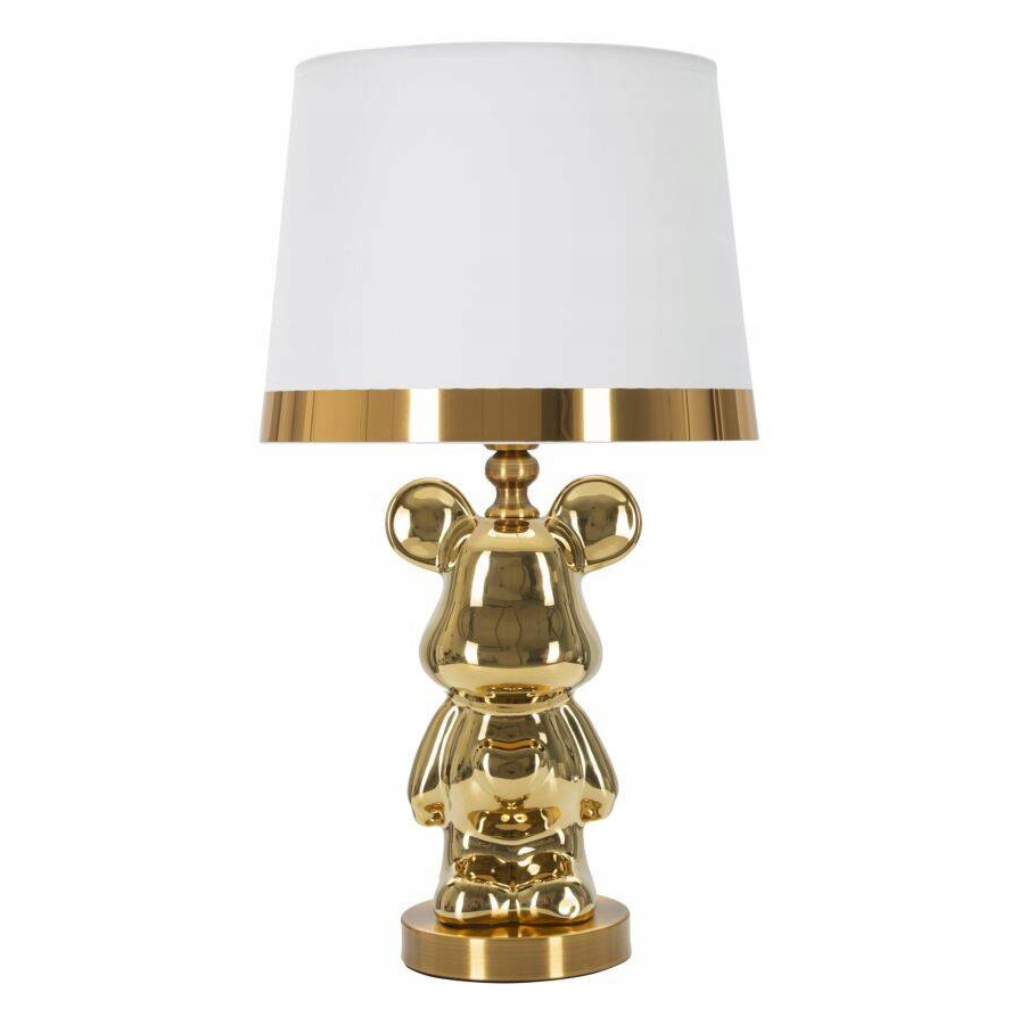 Stolová Lampa Zlatá Keramická Biela Klosz 54 cm Zdobená Lampa