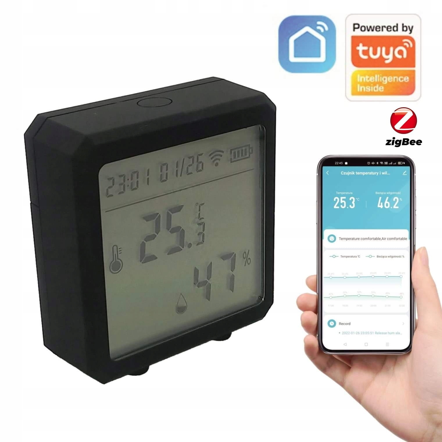 Snímač teploty a vlhkosti Zigbee Tuya Černý