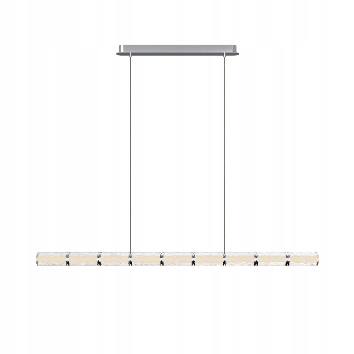 Dlhá lampa s chrómom nad stolom 130 cm, teplá farba do jedálne