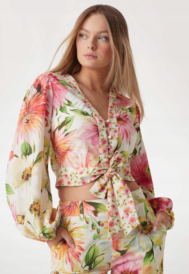 Guess Květinová Halenka Na Knoflíky Se Zavazováním, Dlouhý Rukáv, Velikost Xs