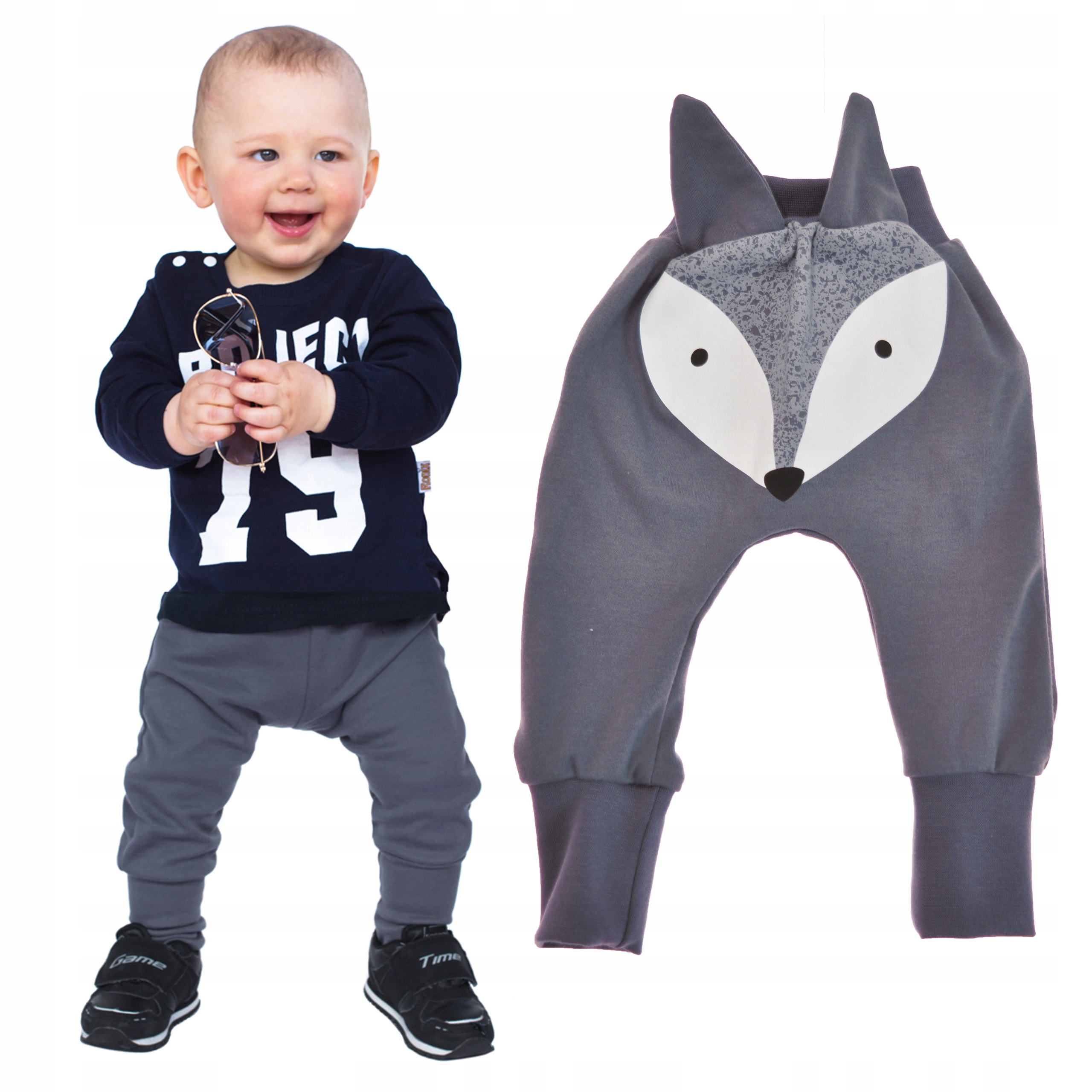 

Grafitowe spodnie chłopięce Lisek półśpiochy r.74