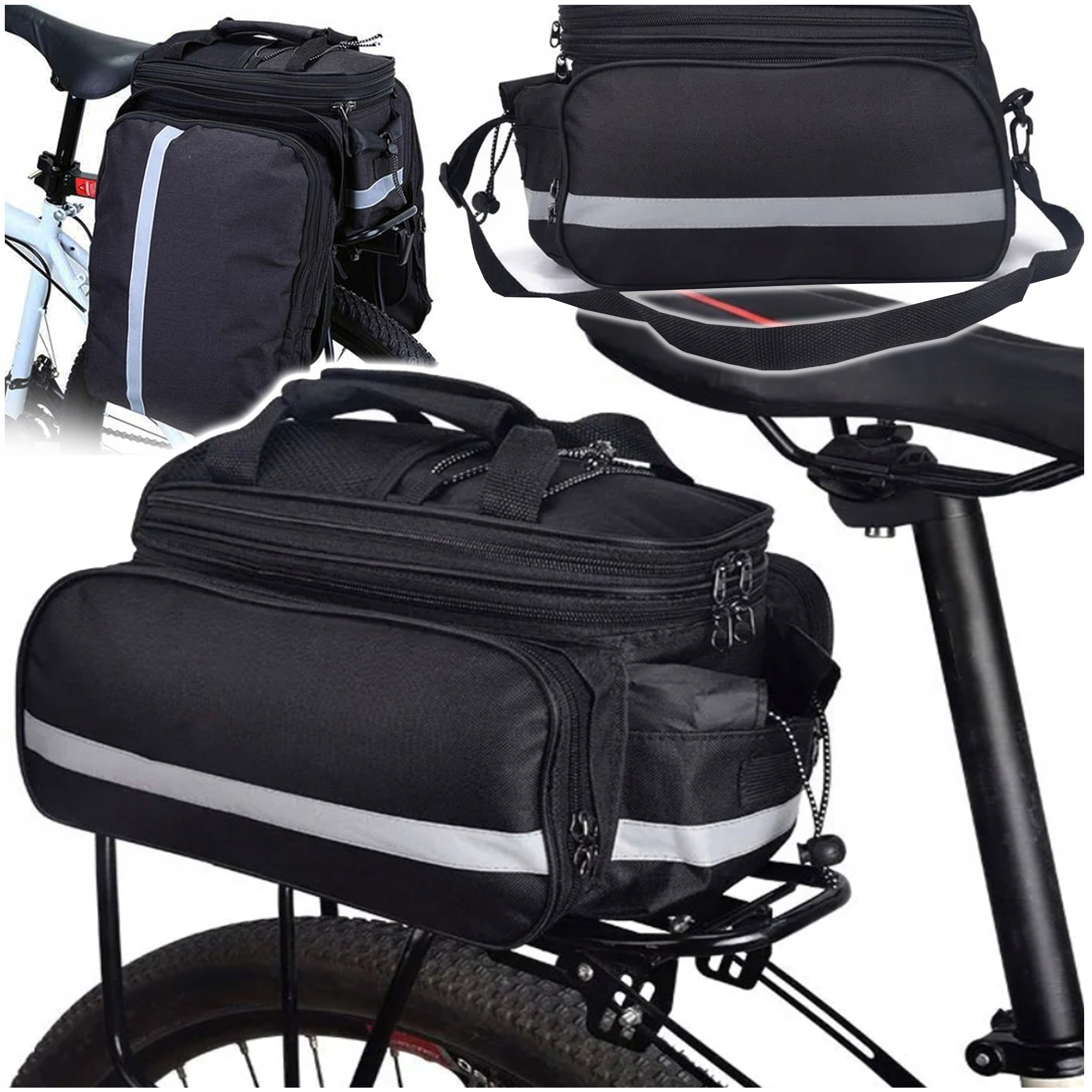 TORBA NA BAGAŻNIK 3 KOMOROWA SAKWA ROWEROWA POJEMNA PASEK POKROWIEC Wysokość 19 cm