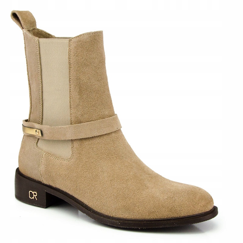 

Carinii B7753 Botki Sztyblety Skóra Zamsz Beżowe