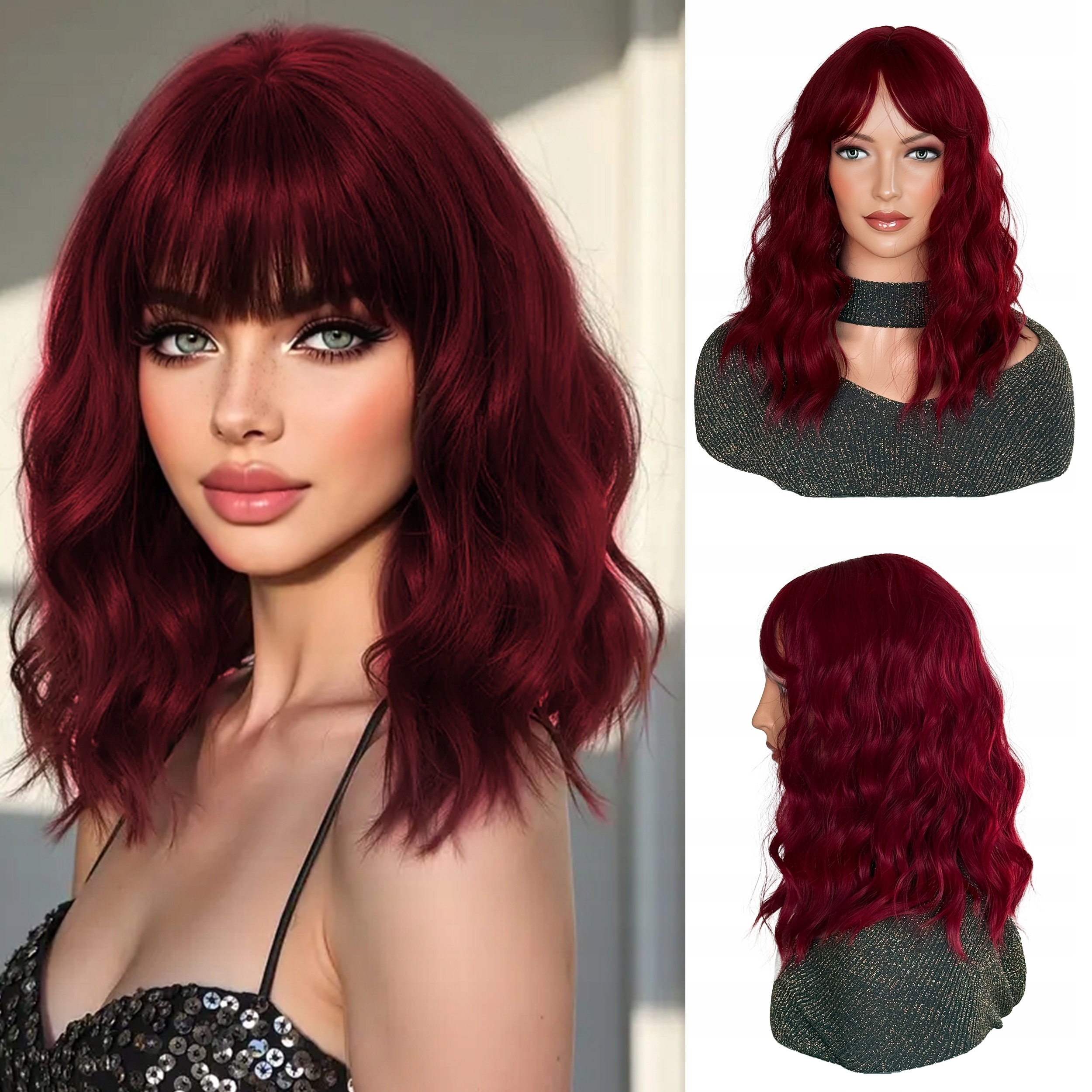 Paruka ze syntetických vlasů Loki Burgund s hřívou Krátký účes 40 cm