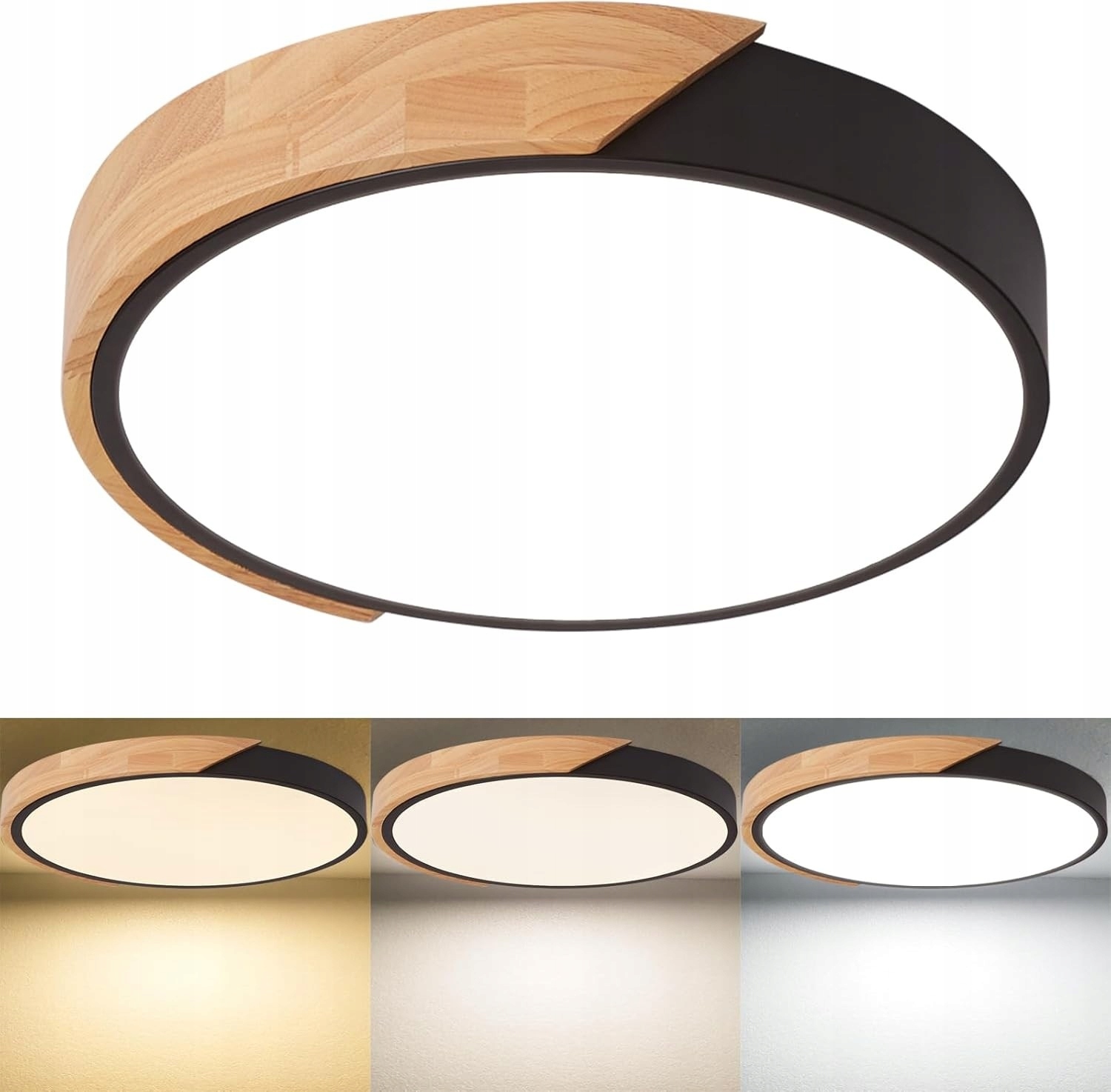 Stropní Led svítidlo kulaté černé dřevo s dálkovým ovládáním povrchová montáž 43W